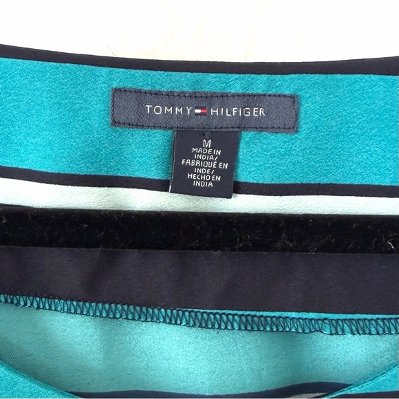 Tommy Hilfiger Teal Black Striped Midi Dress Size Medium Business Casual Preppy - Picture 4 of 12